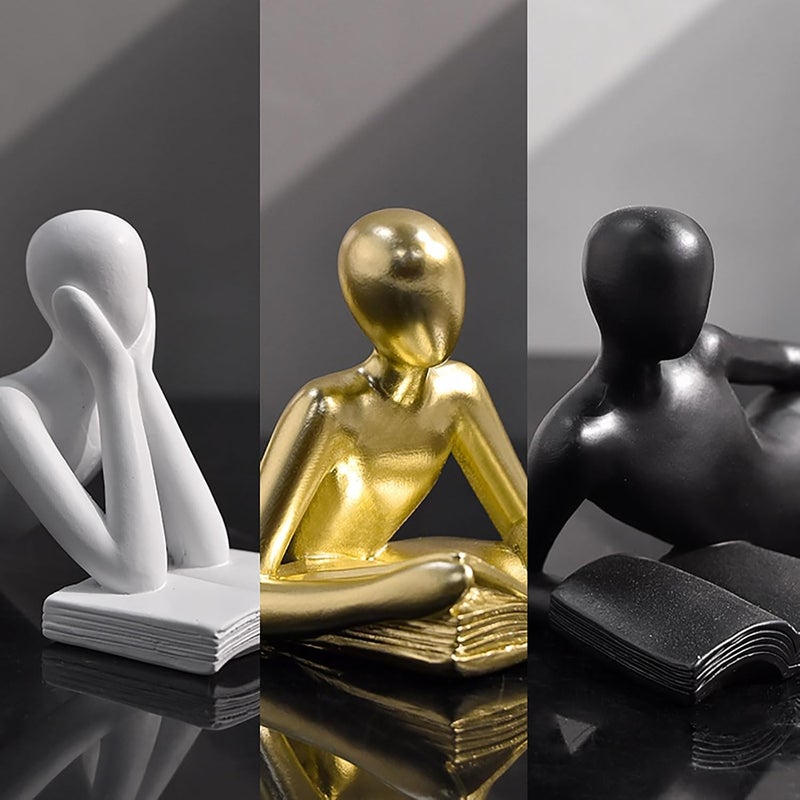 LINZHEN Style-A White Thinker Reads Book Decoration Reader Bookend for Home Aesthetic, Study, and Wine Cabinet – Stylish Shelf Decor Accent and Thoughtful Gift for Living Room, Bar, or Coffee Shop - Image 5